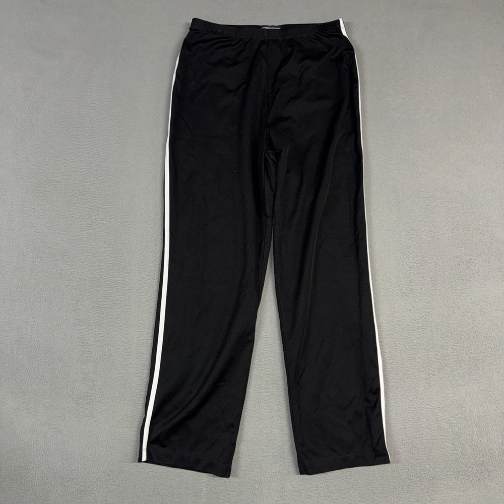 Lands End Pants Womens M (10-12) Black White Side Stripe Straight Track Pull On